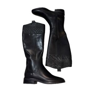 New! Cole Haan Genevieve Woven Cuff Riding‎ Boot Black Leather Size 8 B No Box